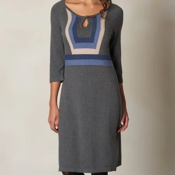 PrAna Women's Cantine Dress - Grey Blue Wicker, Small, Halter Style With Shelf Bra & Removable Cups